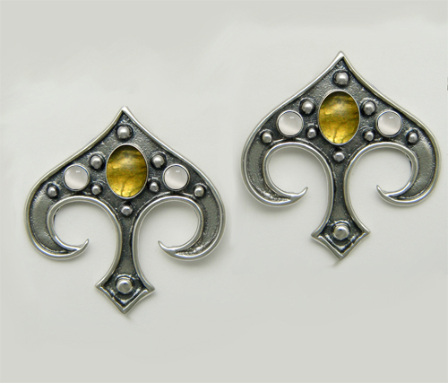 Sterling Silver Gothic Inspired Drop Dangle Earrings With Citrine And White Moonstone